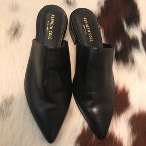 Black leather slides